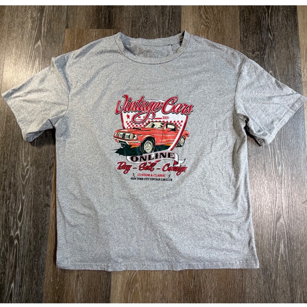 Vintage Cars Graphic Tee Mens XL Gray Short Sleeve Muscle Car NYC